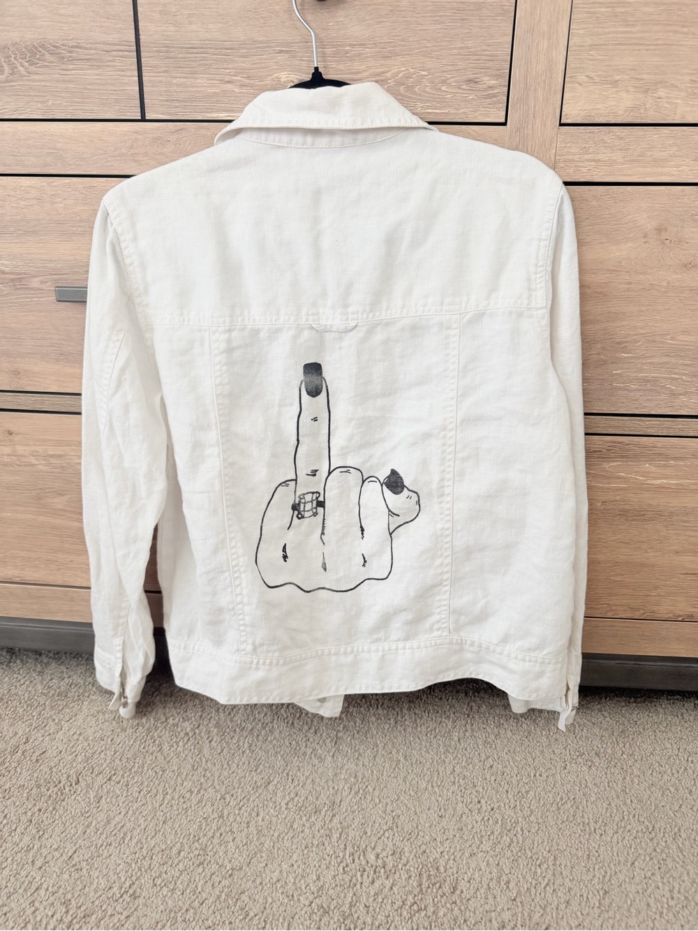 Women's White Button-Down Denim Jacket with Graphic Back